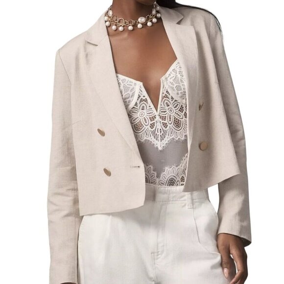 Anthropologie Dolan NWT Pleated Back Cropped Blazer Linen Blend Size M - Picture 7 of 11